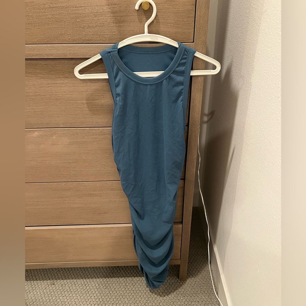 Crew Neck Ribbed Slim Fit Ruched Bodycon Casual Mini Dresses